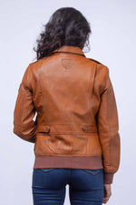 Slim-fit camel sheepskin aviator jacket, lightweight and supple. - Image n°3