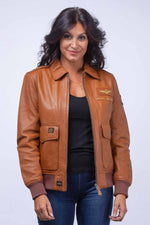 Slim-fit camel sheepskin aviator jacket, lightweight and supple. - Image n°1