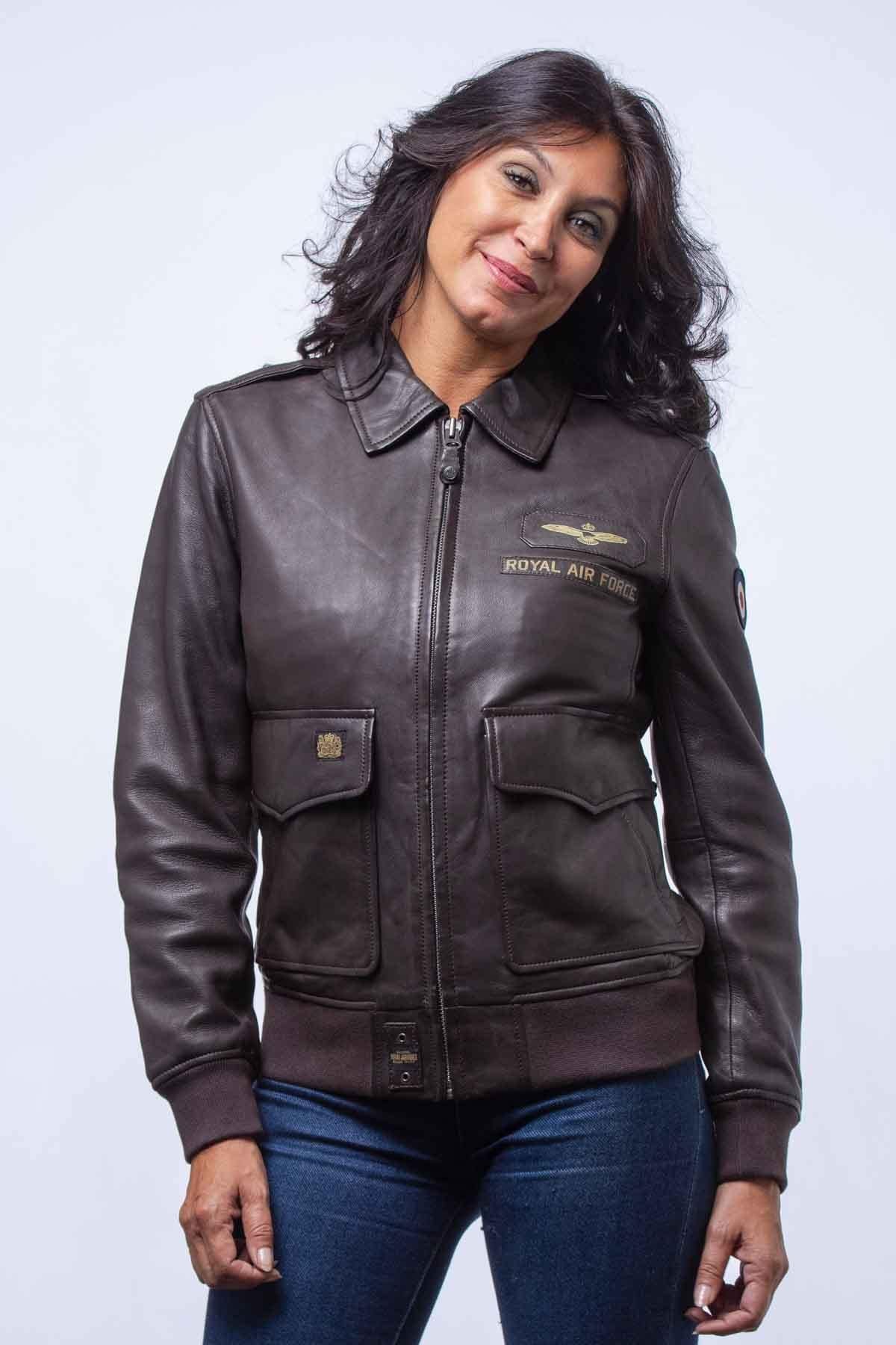 Women's dark brown sheepskin jacket, slim-fit and lightweight. - Image n°1