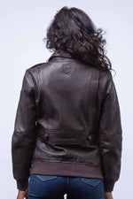 Dark brown leather bomber jacket with shirt collar - Image n°4