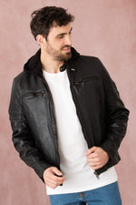 Biker-style sheep leather jacket by Redskins with detachable hood. - Image n°5