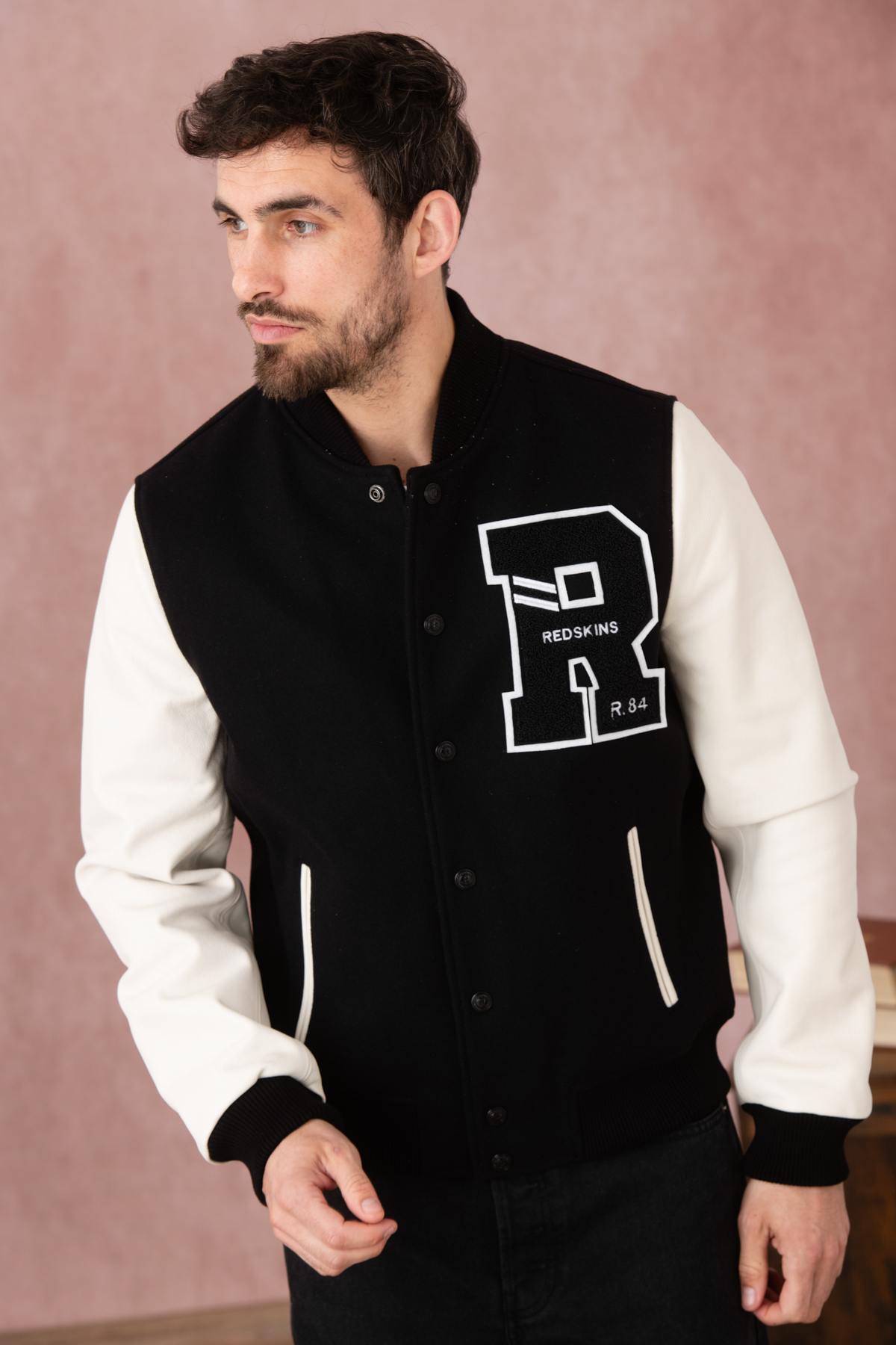 A slim-fit teddy jacket blending leather and nylon for urban style. - Image n°2