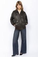 Washed lambskin aviator jacket. Oversized fit, zip and snap pockets. - Image n°6