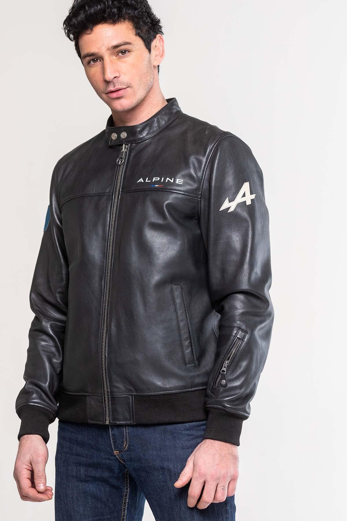 Smooth black sheep leather jacket, biker-inspired with Alpine details. - Image n°5