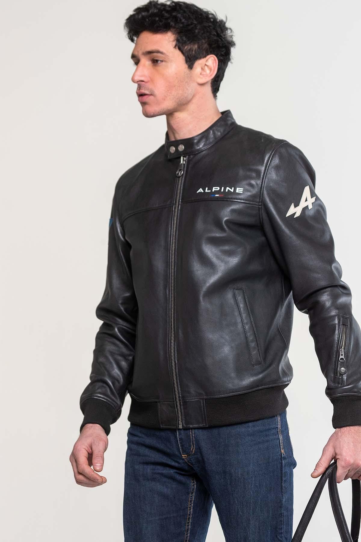 Smooth black sheep leather jacket, biker-inspired with Alpine details. - Image n°3