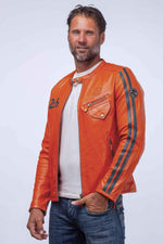 Lightweight orange sheepskin jacket, race-inspired for all seasons. - Image n°1