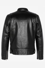 Thick black biker collar leather jacket - Image n°3