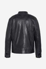 Navy lambskin biker jacket - Image n°4