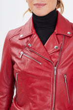 Contoured lambskin jacket: notched collar, silver snaps, biker edge. - Image n°10