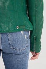 Holly green lambskin biker jacket, slimfit with metallic details. - Image n°4