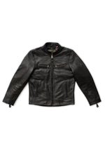 Thick black leather jacket with biker collar - Image n°11