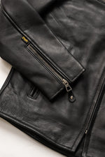 Thick black leather jacket with biker collar - Image n°6