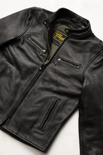 Thick black leather jacket with biker collar - Image n°4