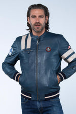 Royal blue sheep leather jacket inspired by Shelby Cobra's legacy. - Image n°7
