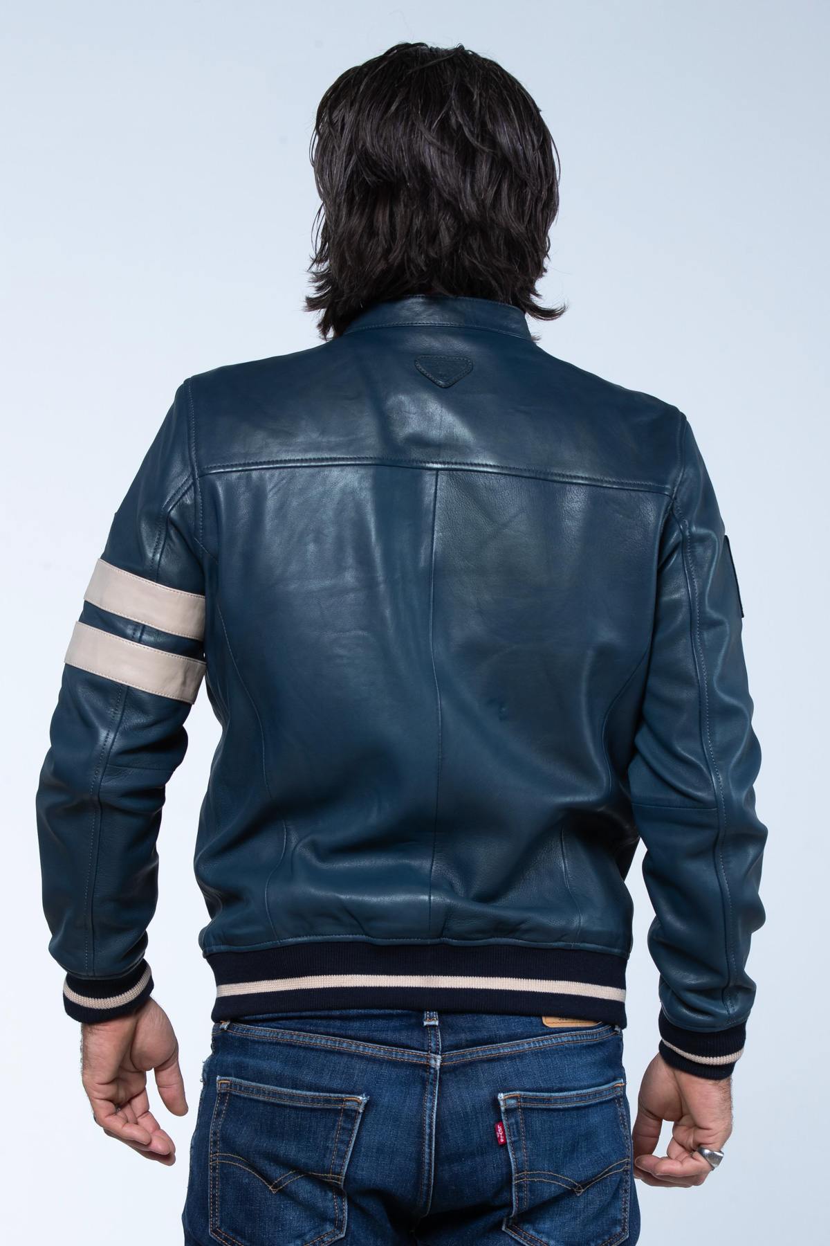 Royal blue sheep leather jacket inspired by Shelby Cobra's legacy. - Image n°5