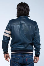 Royal blue sheep leather jacket inspired by Shelby Cobra's legacy. - Image n°5