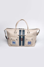 Racing style ecru leather travel bag - Image n°1