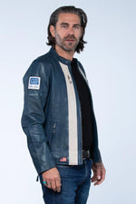 Royal blue sheepskin jacket, lightweight and racing-inspired. - Image n°5