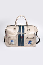 Large ecru racing style leather travel bag - Image n°1