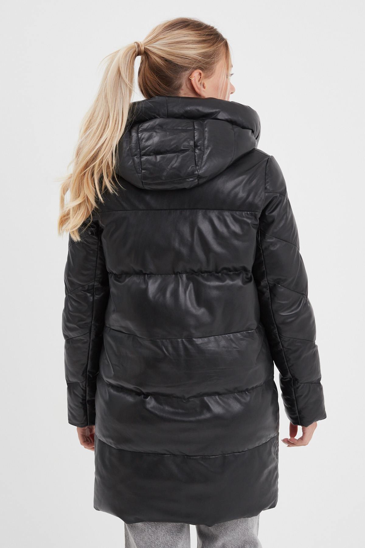 Soft black sheep leather jacket, quilted for warmth and style. - Image n°3
