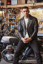 Leather jacket with asymmetrical collar and D-Pocket - Image n°5