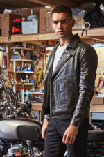A slim horsehide leather jacket, inspired by 1950s biker classics. - Image n°8