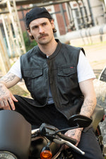 Cafe racer type leather biker vest - Image n°1