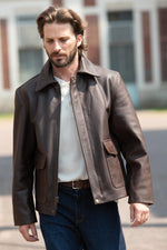 Pre-distressed cowhide Indiana Jones jacket. Full-cut, rugged style. - Image n°11
