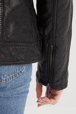 Black leather biker jacket for women - Image n°6