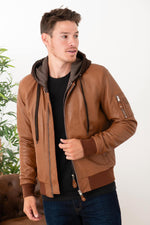 Cognac lambskin bomber: slim fit, removable hood, timeless style. - Image n°4