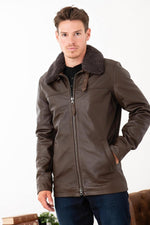 Brown cowhide aviator jacket by Schott, removable fur collar and zip. - Image n°3