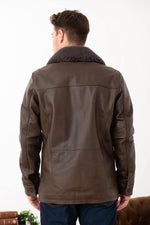 Brown cowhide aviator jacket by Schott, removable fur collar and zip. - Image n°4