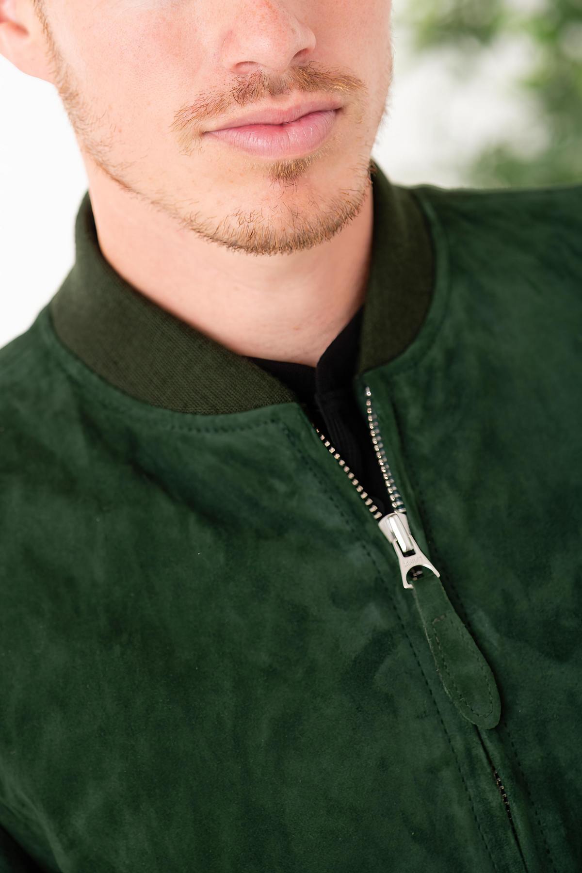 Schott's LC300 in soft green suede goatskin, perfect for spring. - Image n°3