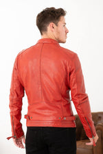 Red sheepskin jacket, skinny cut, motard edge-perfect year-round wear. - Image n°9