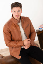 Leather jacket with stand-up collar - Image n°1