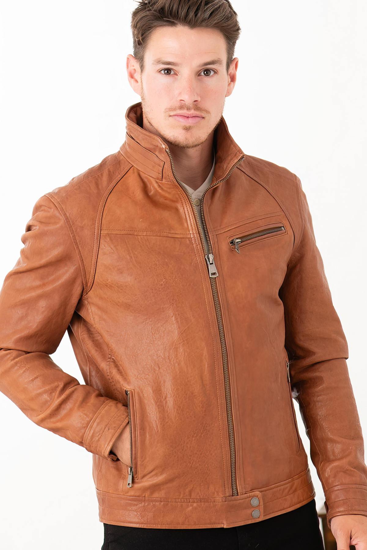 Tan sheepskin jacket, regular fit-soft, smooth, and versatile. - Image n°4