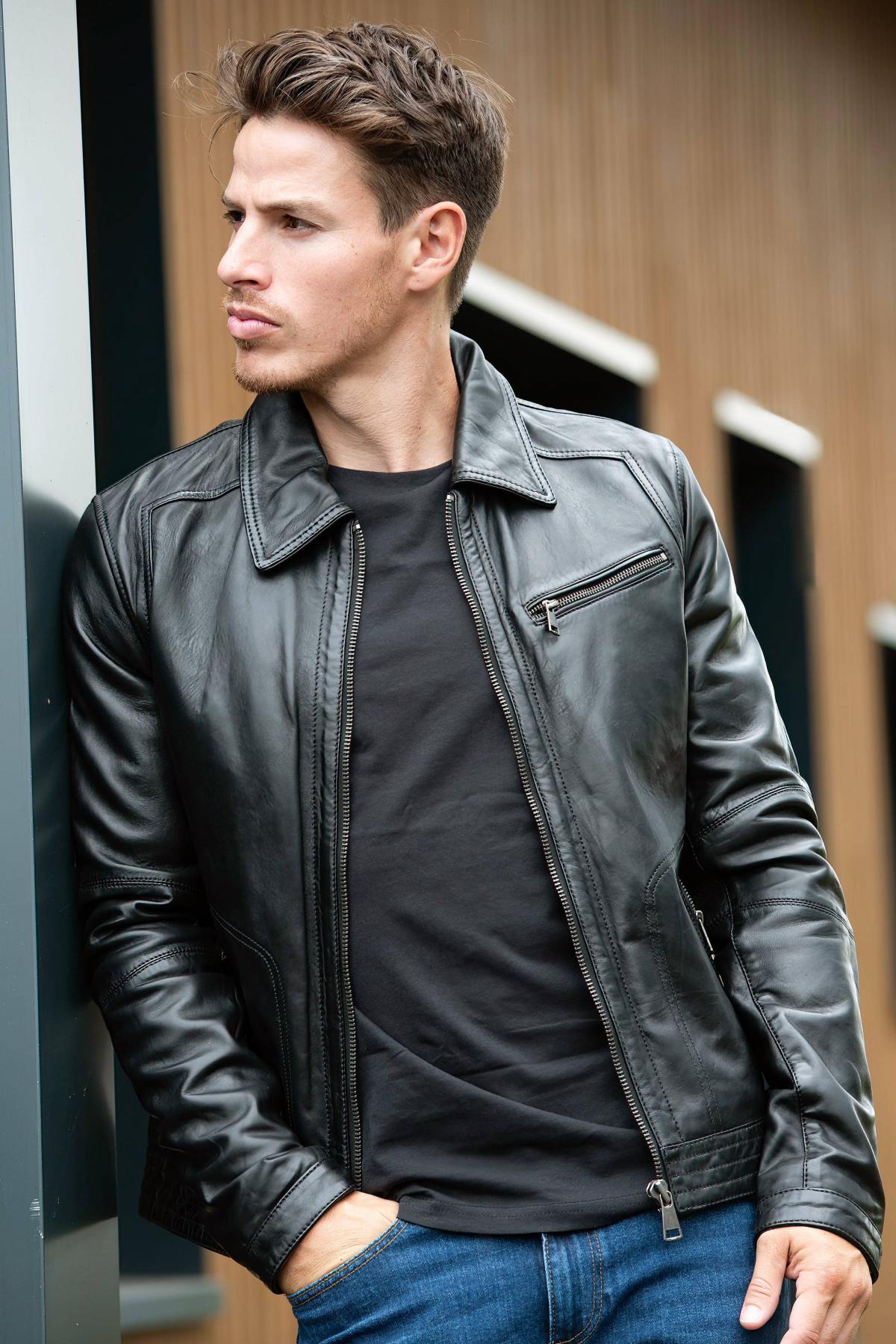 Redskins' black lambskin jacket: sleek, timeless, and stylish. - Image n°1