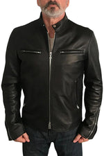 Leather jacket with biker collar, original model - Image n°1