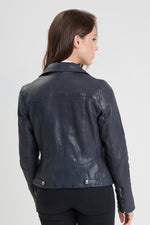 lambskin perfecto in navy with asymmetrical zip. - Image n°3