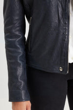 lambskin perfecto in navy with asymmetrical zip. - Image n°5