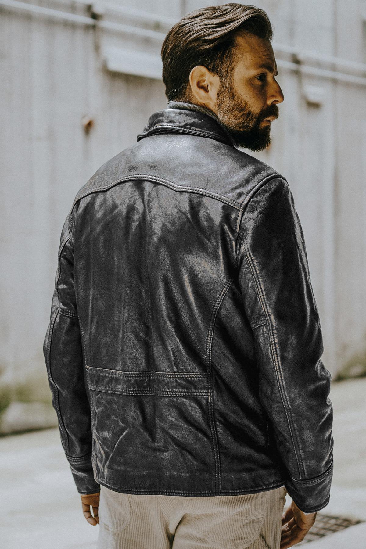 Aged black sheepskin aviator jacket with removable collar. - Image n°2