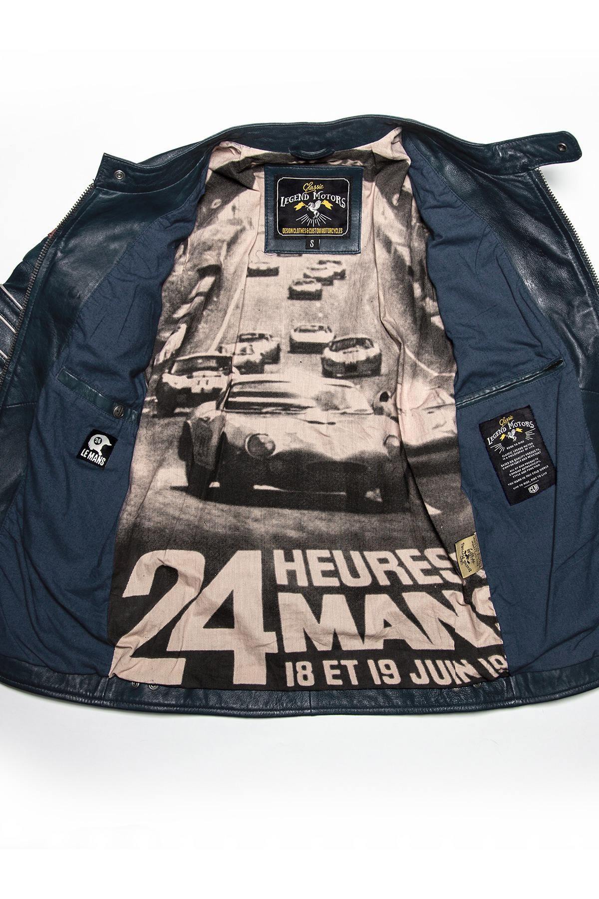 A sleek royal blue sheepskin jacket with sporty contrast stitching. - Image n°2