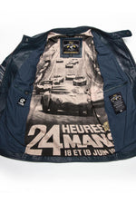 A sleek royal blue sheepskin jacket with sporty contrast stitching. - Image n°2