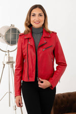 Women's dark red leather Biker Jacket - Image n°2