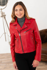 Women's dark red leather Biker Jacket - Image n°6