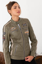 Women's Lichen Green Racing Leather Jacket - Image n°3
