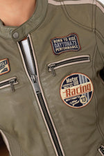 Slim khaki lambskin jacket, biker-inspired. Soft, light, all-season wear. - Image n°2