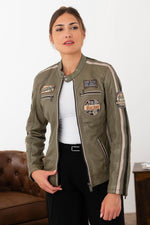 Slim khaki lambskin jacket, biker-inspired. Soft, light, all-season wear. - Image n°1