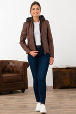 Effortlessly stylish cognac lambskin jacket with a detachable hood. - Image n°2