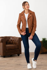 A lambskin perfecto in earth tan-slim, smooth, and timelessly stylish. - Image n°2
